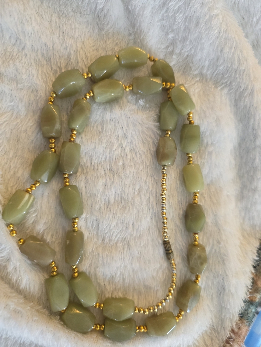 Green Natural  Stones  Necklace with Gold Accent